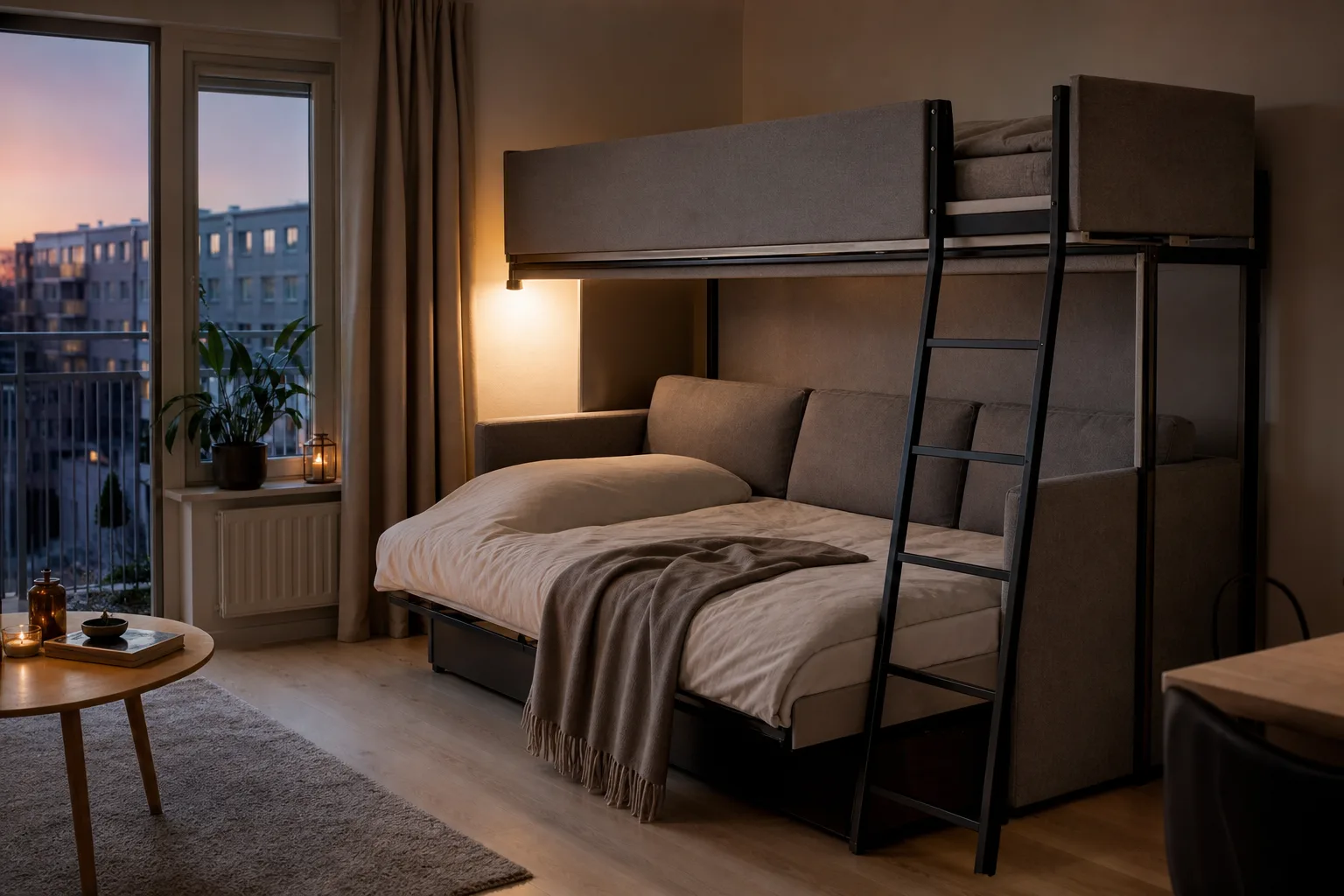 Soffa som omvandlas till våningssäng med stege