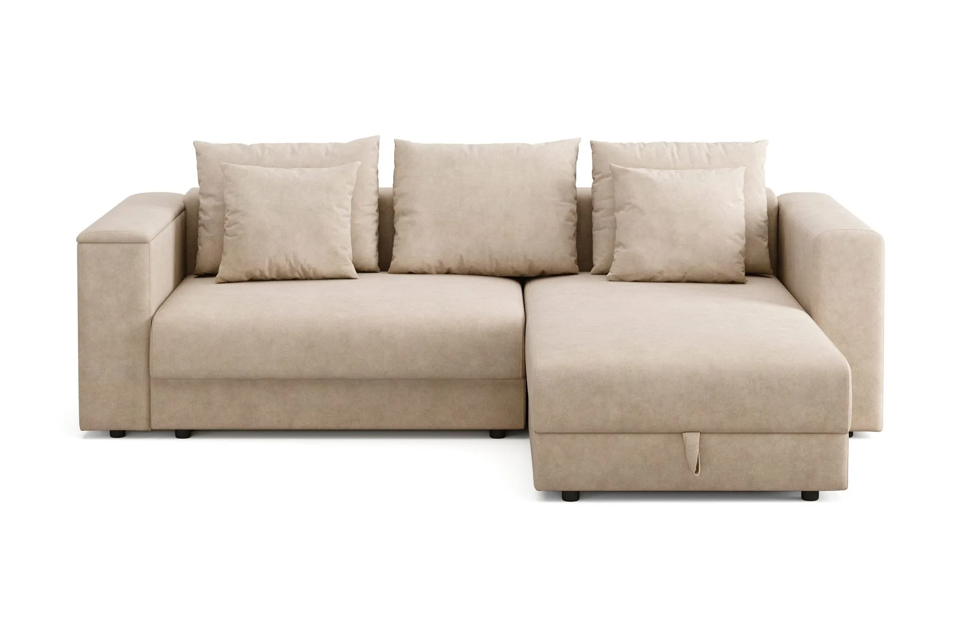 Bergen Extra Djup 3-sits bäddsoffa med vändbar divan och förvaring, beige, hos Chilli
