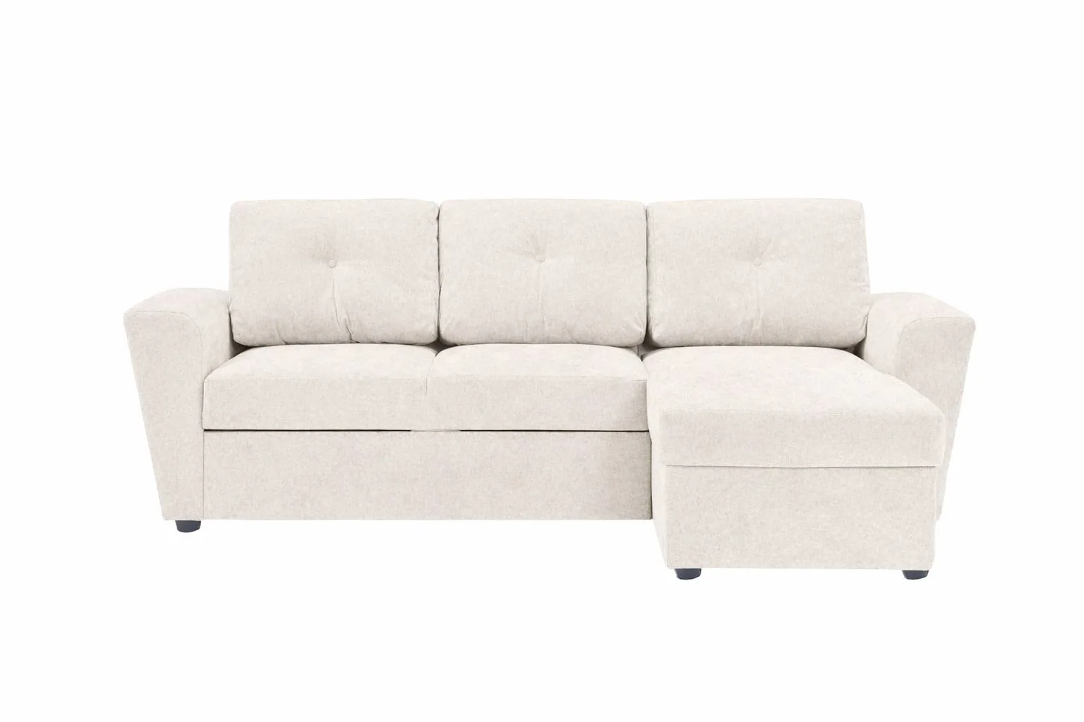 Leia 3-sits vändbar bäddsoffa med divan och förvaring, beige, hos Chilli
