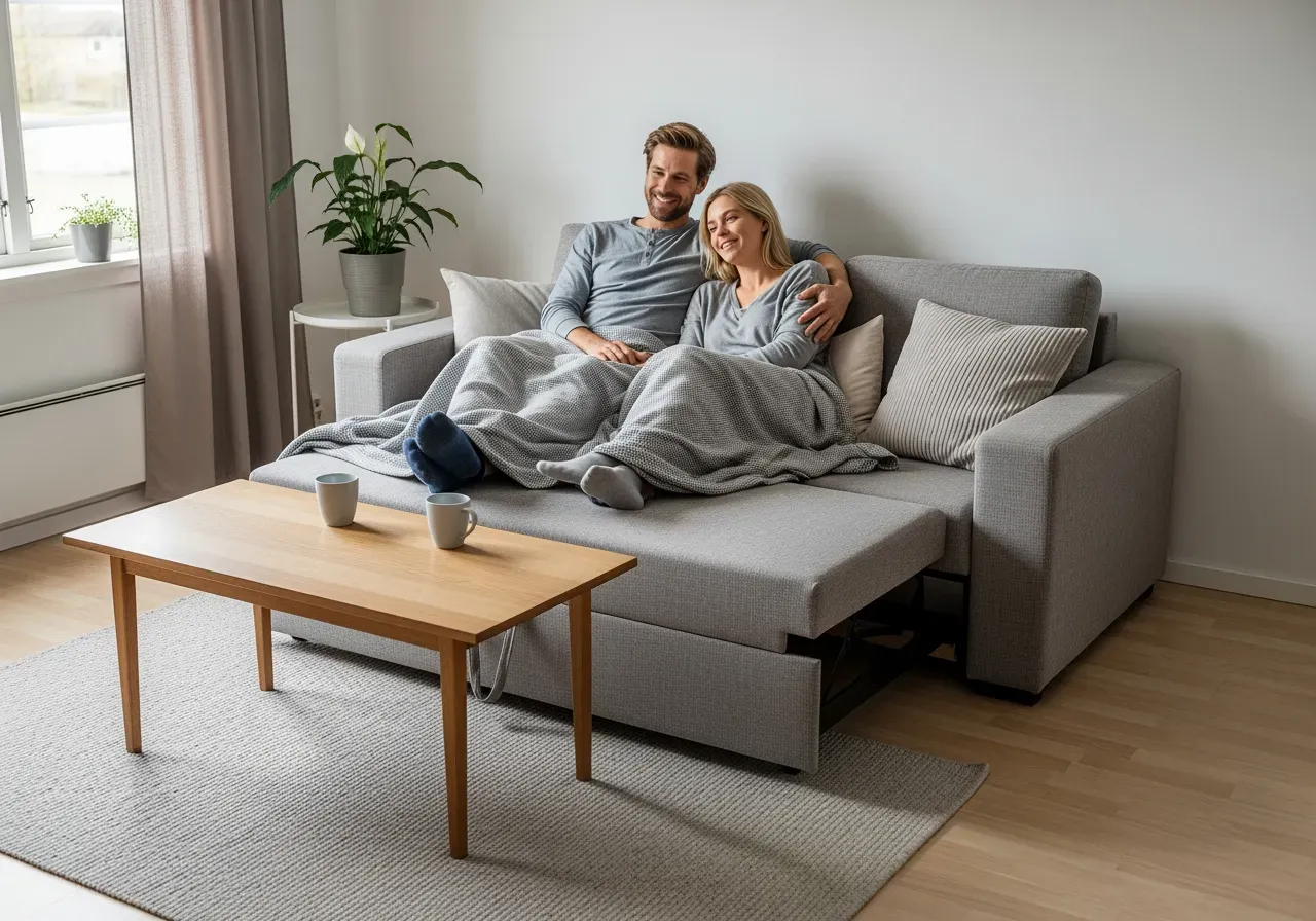 Bäddsoffa med öppet avslut och förvaring